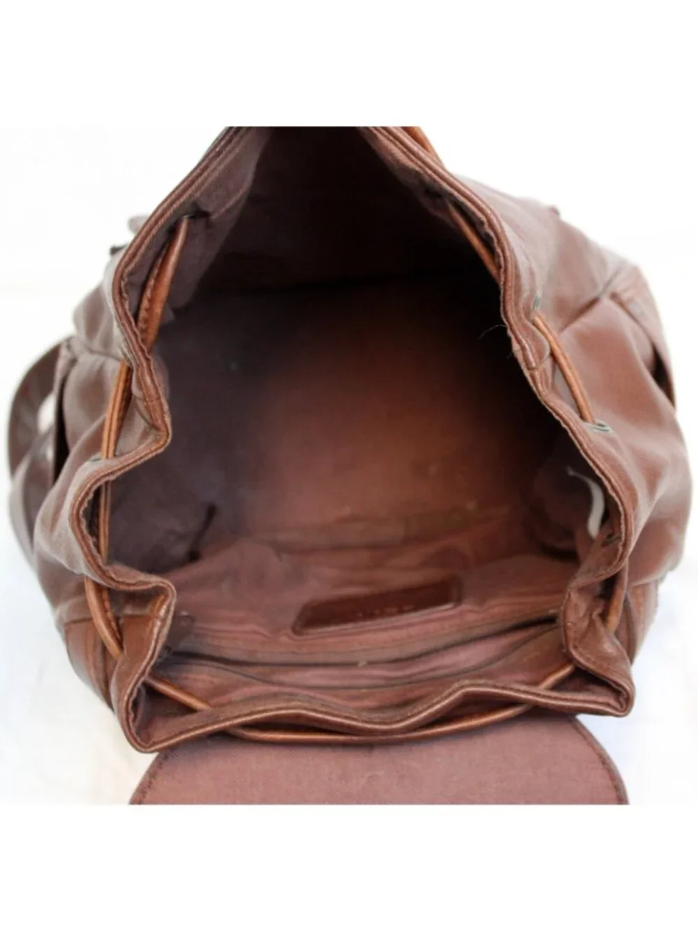 Relic Brown Leather Mini Backpack Drawstring Adjustable Straps Lined Flap Pocke
